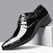 voordelige Derby Schoenen-Zwarte veterschoenen voor heren van lakleer met reliëfdetails - eersteklas schoenen voor avondkleding en chique bijeenkomsten