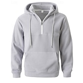 お買い得  メンズベーシックパーカー-男性用 パーカー クォータージッパーパーカー フリースパーカー ブルー ブラック パープル ライトグレー ダックグレー フード付き 平織り ジッパー ポケット スポーツ 日常 祝日 ポリエステル ストリートファッション ベーシック カジュアル 秋 冬 衣類 パーカー トレーナー