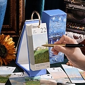 abordables Fournitures pour la maison-Agenda de bureau vintage 2026 - Calendrier de 365 jours avec reliure à anneaux dorés &amp;Citations inspirantes - une page de peinture à l'huile par jour - idéal pour la maison et le bureau &amp;organisation