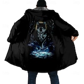baratos jaqueta de lã masculina-Homens Animal Modelado Casaco de inverno Casaco de lã Casaco Térmico / Quente Confortável Casual Roupa Diária Zíper Bolsos Impressão 3D Outono Inverno Com Capuz Manga Longa Preto 1 Preto Cinzento