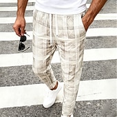 cheap Casual Pants-Men's Trousers Casual Pants Drawstring Pocket Elastic Waist Plaid Comfort Soft Outdoor Daily Holiday Fashion Classic Style Dark Khaki Light Khaki Micro-elastic