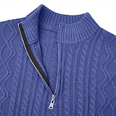 baratos suéter pulôver masculino-Homens camisolas de natal Pulôver suéter Cabo Tricotar Tops regulares Tricotado Quarter Zip Tecido Colarinho Chinês Contemporâneo Moderno Casual Natal Trabalho Roupa Primavera Outono &amp; inverno Azul