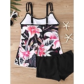 Χαμηλού Κόστους Τανκίνι-Γυναικείο Τανκίνι 2 Κομμάτια Μαγιό Σορτσάκι Έλεγχος Κοιλιάς Ψηλόμεσο Λεπτό Χωρίς Πλάτη Θέρετρο Παραλίας Ombre Λουλούδια U Λαιμός Αμάνικο Μαγιό