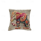 abordables Tirar almohadas, inserciones y cubiertas-Funda de cojín decorativa de elefante colorido con estampado plano 2D, 45x45 cm (18x18 pulgadas), ideal para sofá, sala de estar o como detalle decorativo en el hogar.