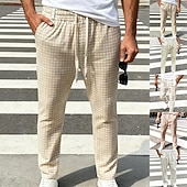 cheap Casual Pants-Men's Trousers Casual Pants Drawstring Pocket Elastic Waist Plaid Comfort Soft Outdoor Daily Holiday Fashion Classic Style Dark Khaki Light Khaki Micro-elastic