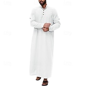 billiga Morgonrockar-Herr Vardagsklädsel Nattlinne Nattskjorta Slät Stylish Komfort Hem Dagligen Bomull Mjuk Andningsfunktion Hög krage Långärmad Vår Höst Svart Vit