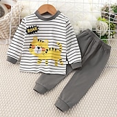 billiga Pyjamas-Småbarn Pojkar 2 delar Pyjamasset Långärmad Z17 Z29 Z13 Ensfärgat Djur Vår Höst Förtjusande Hem 7-13 år