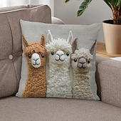  Vintage Alpaca Friends Pillow Cover 2D Flat Print Decorative Cushion Case Modern Style Soft Linen Throw Pillow for Sofa Bedroom Living Room Decor