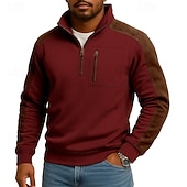 cheap Basic Sweatshirts-Men's Sweatshirt Pullover Quarter Zip Sweatshirt Black Burgundy Green Khaki Standing Collar Plain Patchwork Pocket Color Block Sports &amp; Outdoor Casual Daily Vintage Streetwear Sportswear Spring