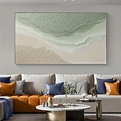 cheap Landscape Paintings-Hand painted Green Texture Sea oil painting handmade Wall Art Large Green Coastal Painting White Ocean Waves 3D Plaster Painting Minimalist Beach oil painting Wall Art painting Living Room Wall Art