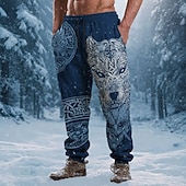 halpa Juoksukengät-Miesten Susi Viikinki Kelttiläinen taide Veryttelyhousut Jogger Housut Keskivyötärö Kiristysnyöri joustava vyötärö Vintage retro ulko- Retkeily ja vaellus Metsästys Urheilulliset collegehousut