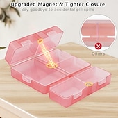 رخيصةأون تخزين الأمتعة والسفر-منظم حبوب يومي، 7 حجرات محمولة لتنظيم حبوب السفر، [تصميم قابل للطي] صندوق حبوب لجيب المحفظة لحمل الفيتامينات وزيت كبد سمك القد والمكملات الغذائية والأدوية - أحمر شفاف
