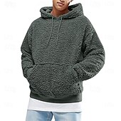 baratos Moletom com capuz de lã-Homens Moletom Moletom de lã Moletom com capuz forrado de lã Preto Rosa Verde Café Cinzento Com Capuz Tecido Patchwork Bloco de cor bolso canguru Desportos e Ar livre Casual Diário Roupa de rua Legal