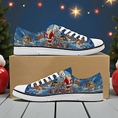 economico Scarpe di Natale da Uomo-Sneakers da uomo con stampa natalizia - auguri di buon Natale con fiocchi di neve scintillanti, scarpe casual in tela per viaggi di vacanza, riunioni di famiglia ed eventi natalizi