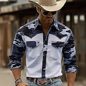 economico camicie western da uomo-Per uomo Mimetico Camicia Camicia Western Camicia da cowboy Manica Lunga Vintage Retrò Casuale All'aperto Abbigliamento da lavoro Primavera Autunno Collo ripiegato Due tasche anteriori Camicia tipo