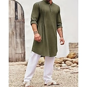 abordables Robes de Chambre-Homme Loungewear Chemise de Nuit Uni Élégant Confort Maison Quotidien Coton Respirant Col montant manche longue Printemps Automne Noir Blanche