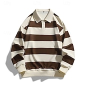  Herren Poloshirts Rugby-Poloshirts Lässig Straße Revers Langarm Basic Modern Horizontale Streifen Knöpfe Frühling Herbst Normale Passform Koffee Marineblau Grün Poloshirts