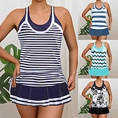 abordables Tankinis-Mujer Bañadores 2 piezas Falda Traje de baño Espalda al Aire Vacaciones Ropa de playa Floral Graphic Escote Redondo Sin Mangas Trajes de baño