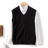 Χαμηλού Κόστους Ανδρικό μάλλινο πουλόβερ-Ανδρικό γιλέκο από κασμίρ υψηλής ποιότητας με λαιμόκοψη V από καθαρό μαλλί, κλασικό πλεκτό πουλόβερ, απαλό, ζεστό, αναπνεύσιμο