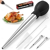 זול כלי בישול וגאדג'טים למטבח-מחבת הודו מנירוסטה לבישול &amp;מזרק מטבח - מזרק נוזלים חמים - מזרק בשר ומזון - גודל גדול עם 2 מחטים &amp;2 מברשות ניקוי - כלי חיוני לחג ההודיה