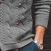 voordelige heren vest trui-Voor heren Kabelgebreide trui Trui Vest Trui Kabel breien Normale tops Dichtknopen Gebreid Effen Opstaand Vakantie Modieus Casual Alledaagse kleding Kleding Lente &amp; Herfst Herfst winter Zwart Paars M