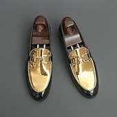 billiga Loafers-Herrloafers i vitt och blått i lack med metallspänne – trendiga skor för semiformella sammankomster och fester