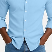 abordables Chemises décontractées intelligentes pour hommes-Homme Chemise Chemise en velours côtelé Chemise Boutonnée bleu marine manche longue Uni Col Rabattu Occasionnel Quotidien Boutonné Vêtement Tenue Coton Mode Streetwear Classique Occasionnel