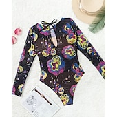 Χαμηλού Κόστους Rash Guards One Pieces-Γυναικεία Προστατευτικά Μαγιό Ολόσωμα μαγιό Γραφική Μπόχο Δίχτυ Προστασία UV Αναπνέει Μακρυμάνικο Μαγιό Σέρφινγκ Παραλία Διακοπές Άνοιξη