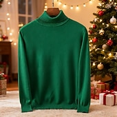 cheap Men's Pullover Sweater-Men's Christmas Jumper Christmas Sweaters Holiday sweater Pullover Sweater Jumper Knit Sweater Ribbed Knit Regular Tops Knitted Plain Turtleneck Fashion Basic Vacation Daily Wear Clothing Apparel