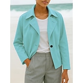 baratos Blazers e Fatos-Mulheres Blusão Jaqueta casual Para Noite Botões Tecido Confortável Moda Ajuste Largo agasalhos Manga Longa Primavera Azul Céu S