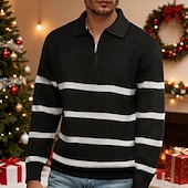 preiswerte Herrenpullover-Herren Weihnachtspullover Pullover Pullover mit Viertelreißverschluss Strickpullover Gerippt Stricken Normale Oberteile Gestrickt Gestreift Halber Reißverschluss Mode Lässig Urlaub Alltagskleidung