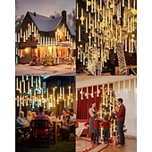 halpa Sähkökäyttöinen-2-in-1 meteoriparven valosarja 30 cm * 16 putkea 384 led-helmeä sisä- ja ulkotiloihin sisäpihalle, puutarhaan, parvekkeelle, kuistille, räystäille, hääjuhla-tunnelmaan, koriste-valosarja matalajännitteiseen turvalliseen pistorasiaan