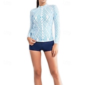 Χαμηλού Κόστους Rash Guards One Pieces-Γυναικεία Προστατευτικό εξάνθημα 2 τεμαχίων Μαγιό Tankini Μπλούζα για σέρφινγκ Ριγέ με αγορίστικα σορτς UPF50+ Αναπνέει Μακρυμάνικο Μαγιό Σέρφινγκ Κανό Ψαροντούφεκο Άνοιξη