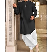 abordables Robes de Chambre-Homme Loungewear Chemise de Nuit Uni Élégant Confort Maison Quotidien Coton Respirant Col montant manche longue Printemps Automne Noir Blanche