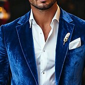 billige Herre Klassiske Blazere-Herre Vinterfrakk Fløyelsblazere Formell Festkveldsklær Fest Klassisk Høst Høst vinter 100% Polyester Fløyel Helfarge Enkelt Brystet Enn-knapp Blazer Rød Kongeblå Lilla Grønn