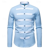 preiswerte Freizeithemden für Herren-Herren Hemd Sommerhemd Freizeithemd Strandhemd Knopfhemd Schwarz Marineblau Himmelblau Langarm Farbblock Stehkragen Urlaub Hawaiianisch Patchwork Bekleidung Polyester Mode Lässig Bequem