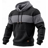 baratos hoodies básicos dos homens-Homens Moletom Moletons Waffle Estacionar Preto Verde Tropa Azul Marinha Cáqui Cinza Claro Com Capuz Tecido Patchwork Bloco de cor bolso canguru Casual Diário Desportos e Ar livre Poliéster Roupa de