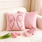 cheap Textured Throw Pillows-Pink Bow Pillow Cover 2D Flat Print Plush Throw Pillow Decorative Cushion for Sofa Living Room Valentine s Day Accent Pillow Soft Comfortable Bed or Couch Decorative Throw