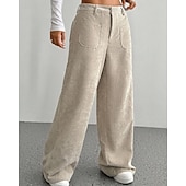 economico gamba larga e vita alta-Per donna Culotte Gamba Larga Chinos Streetwear Casual Lunghezza intera Vita media Semplice Tasca Elastico in vita Confortevole Inelastico Quotidiano All'aperto Vacanza Aalbicocca Grigio Blu marina