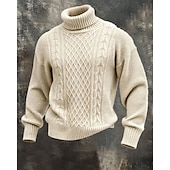 abordables Pull col rond-Homme Pull Pull Tricoté Côtelé Tricoter Hauts Réguliers Tricoté Uni Col roulé Mode Streetwear Occasionnel Tenue quotidienne Vêtement Tenue Automne Hiver Noir Marine foncé M L XL