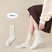 זול גרביים לבית-גרביים רפויות לנשים, גרבי מגפיים מרופדות לבנות, סרוגות עבות ואריכות ימים, אופנתיות רחוב, אופנתי, סתיו חורף, קז'ואל, ספורטיבי, חמים ונעימים, גרביים לנשים