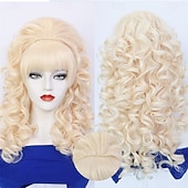 preiswerte Historische Perücken-Retro-viktorianische Bienenkorbfrisur, blonde, lange, lockige Damenperücke, Bouffant-Rokoko-Perücke, Modeparty-Werwolf-Cosplay-Perücke mit Pony