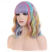 baratos Perucas de Carnaval-Peruca de Carnaval 2026 Rosa Azul Roxo Encaracolado Ondulado Curto Peruca sintética para festivais Mardi Gras Parada Cabelo para fantasia de cosplay para Feminino
