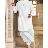 abordables Robes de Chambre-Homme Loungewear Chemise de Nuit Uni Élégant Confort Maison Quotidien Coton Respirant Col montant manche longue Printemps Automne Noir Blanche