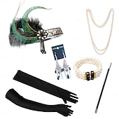abordables Accesorios y más-Conjunto Rugido 20s 1920s Retro Antiguo Diadema de estilo flapper Para la Cabeza Conjunto de accesorios El gran Gatsby Chica de la aleta Pluma Disfraz Mujer Navidad Carnaval Mascarada Fiesta temática