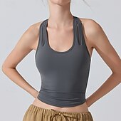 Χαμηλού Κόστους Γυναικείο πουκάμισο-Γυναικεία Μονόχρωμο Αμάνικο τοπ Αθλητική μπλούζα Ενσωματωμένο σουτιέν Προστασία UV Γρήγορο Στέγνωμα Ελαστικό Αναπνέει Τέννις Αθλητικά Τρέξιμο Μπολύζες Μαύρο Λευκό Βυσσινί Ρούχα τένις