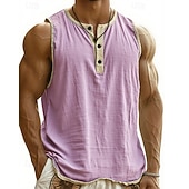 cheap Tank Tops-Men's Tank Top Vest Top Undershirt Sleeveless Shirt Sleeveless Henley Summer Plain Fashion Designer Basic Buttons Vacation Street Going out Black Pink Navy Blue Top Tee for Men