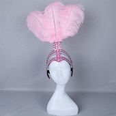 abordables Accesorios-Carnaval 2026 Accesorios Samba del Carnaval de Río Diadema de Showgirl de Plumas de Avestruz Blanca - Diadema de Cristales y Piedras - Accesorio de Vestuario Burlesque Gatsby para Festival de Brasil