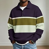 economico Polo da rugby da uomo-Per uomo Strisce orizzontali Magliette Polo a Nido d'Ape Polo da rugby Manica Lunga Magliette polo Camicie con Colletto Casual Athleisure Abbigliamento quotidiano Bottoni Primavera Autunno Inverno