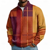 economico Schema Geometrico-Per uomo Geometrico Plaid Nido d'ape Felpa Moda Quotidiano Classico Casual Collo alla coreana Zip a un quarto All'aperto Casa Ufficio Lavoro Giallo Viola Arancione Grigio Con zip Autunno Inverno